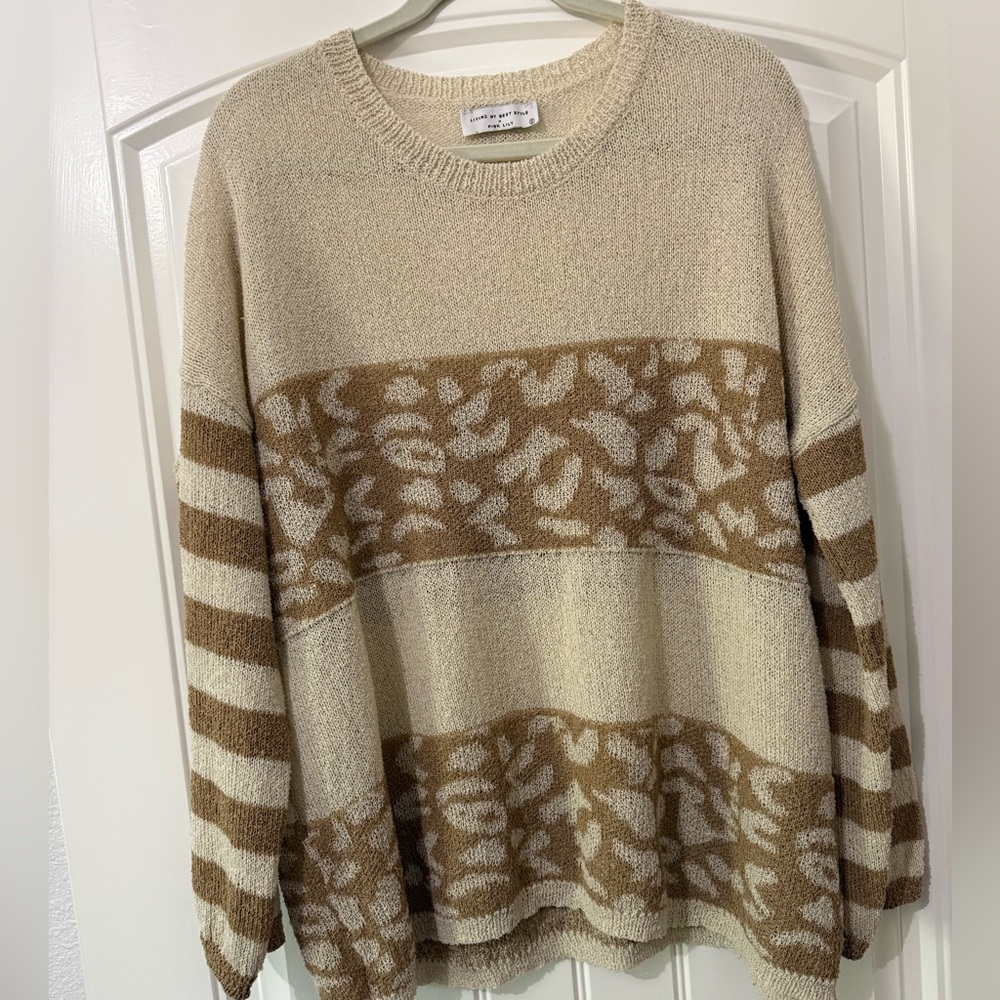 Pink Lily Beige and Brown Striped Sweater